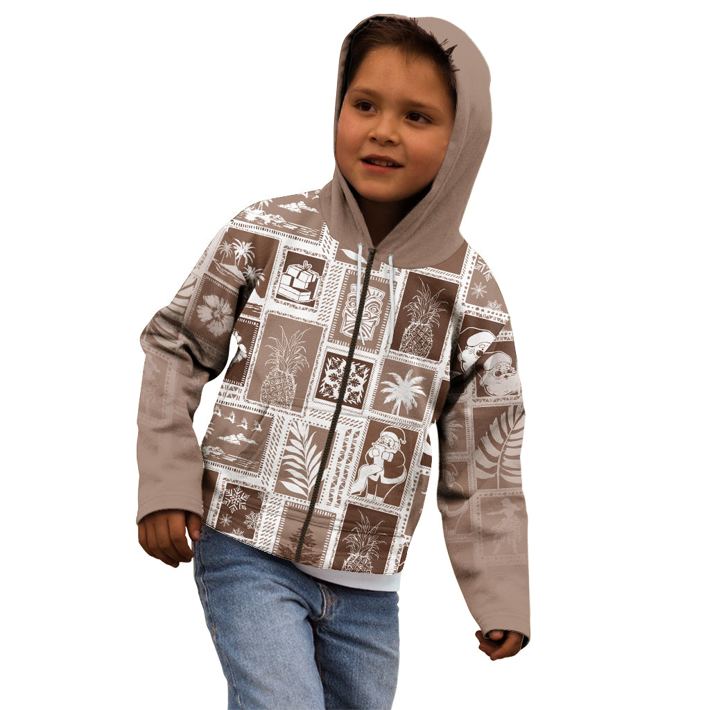 Hawaii Christmas Retro Patchwork Kid Hoodie Brown LT7 - Polynesian Pride
