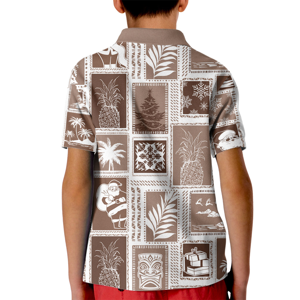 Hawaii Christmas Retro Patchwork Kid Polo Shirt Brown LT7 - Polynesian Pride