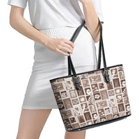 Hawaii Christmas Retro Patchwork Leather Tote Bag Brown LT7 - Polynesian Pride