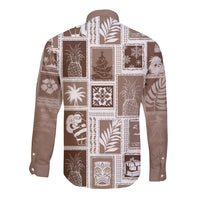 Hawaii Christmas Retro Patchwork Long Sleeve Button Shirt Brown LT7 - Polynesian Pride