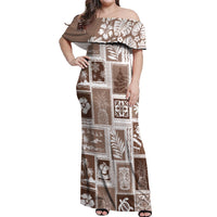 Hawaii Christmas Retro Patchwork Off Shoulder Maxi Dress Brown LT7 Women Brown - Polynesian Pride