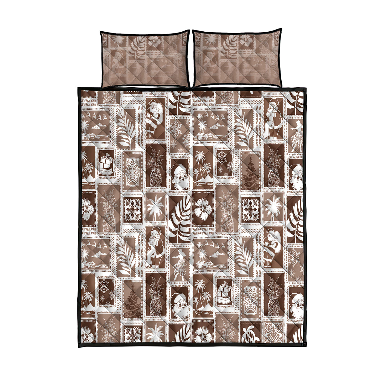Hawaii Christmas Retro Patchwork Quilt Bed Set Brown LT7 Brown - Polynesian Pride
