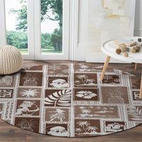 Hawaii Christmas Retro Patchwork Round Carpet Brown LT7 - Polynesian Pride