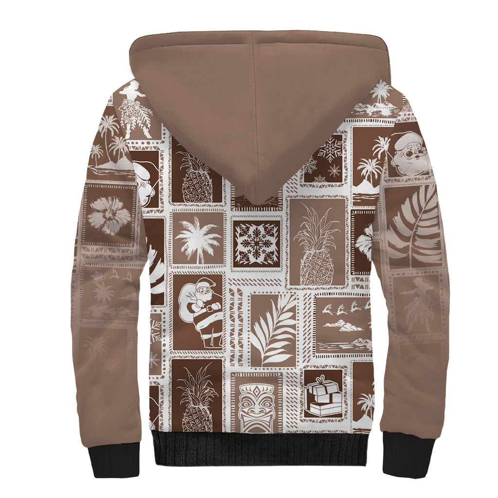 Hawaii Christmas Retro Patchwork Sherpa Hoodie Brown LT7 - Polynesian Pride