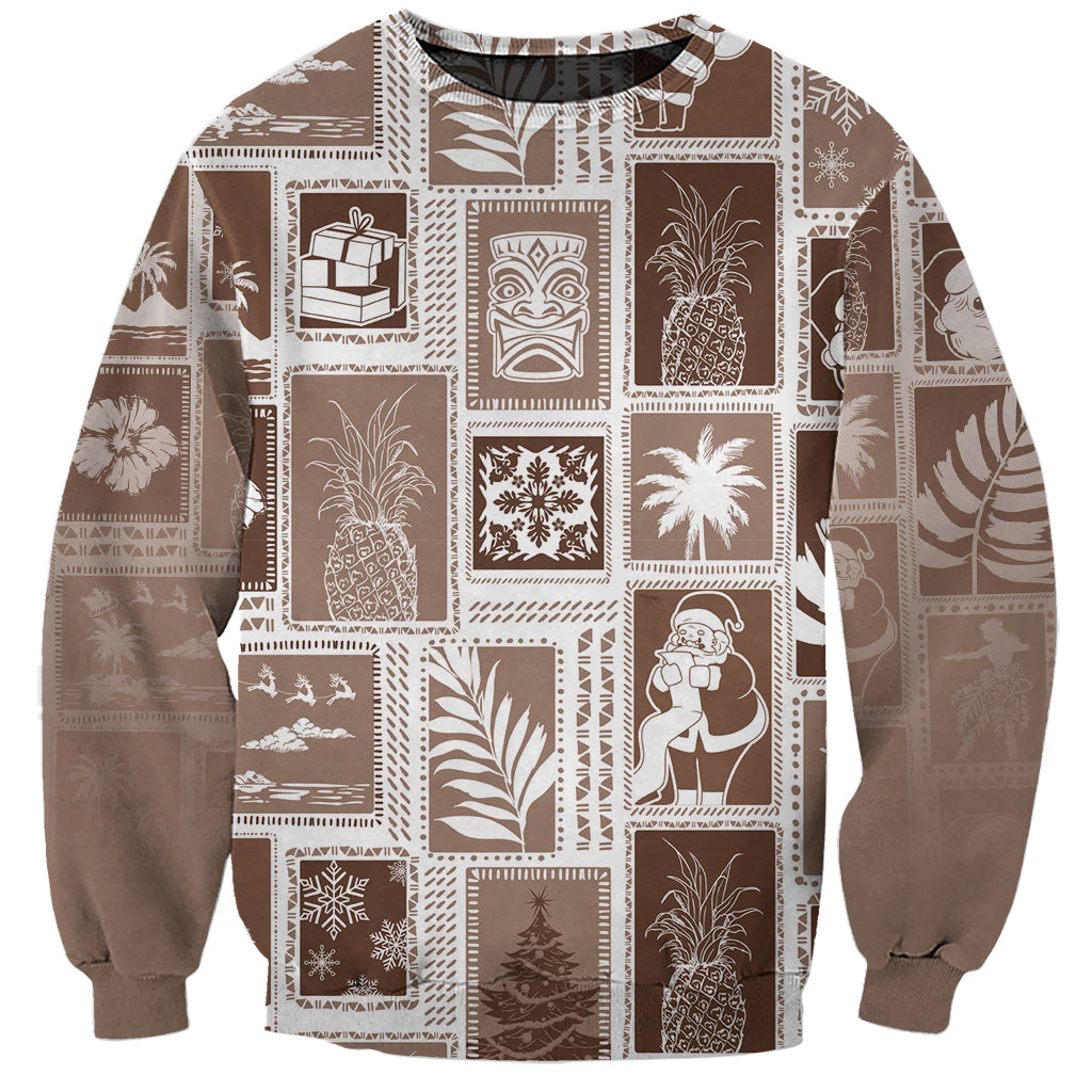 Hawaii Christmas Retro Patchwork Sweatshirt Brown LT7 Unisex Brown - Polynesian Pride
