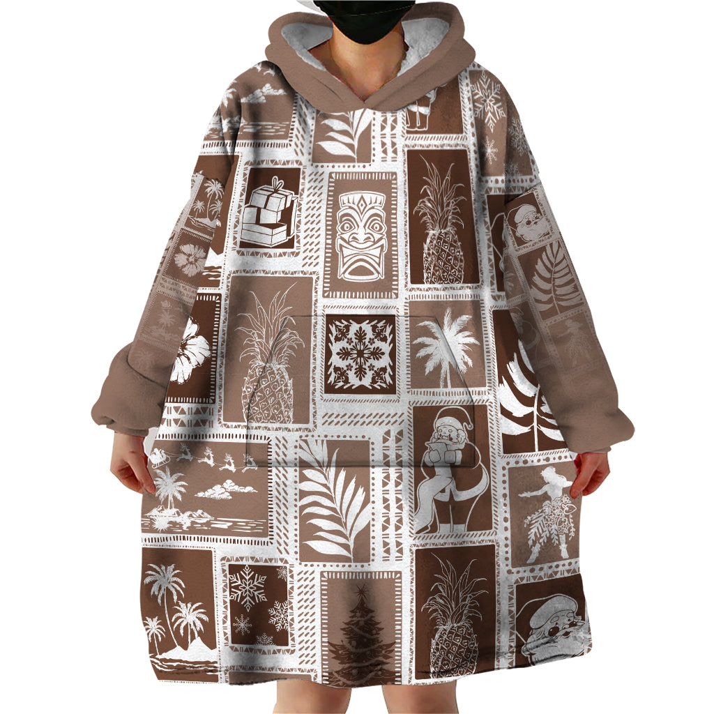 Hawaii Christmas Retro Patchwork Wearable Blanket Hoodie Brown LT7 - Polynesian Pride