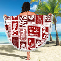 Hawaii Christmas Retro Patchwork Beach Blanket Red LT7 - Polynesian Pride