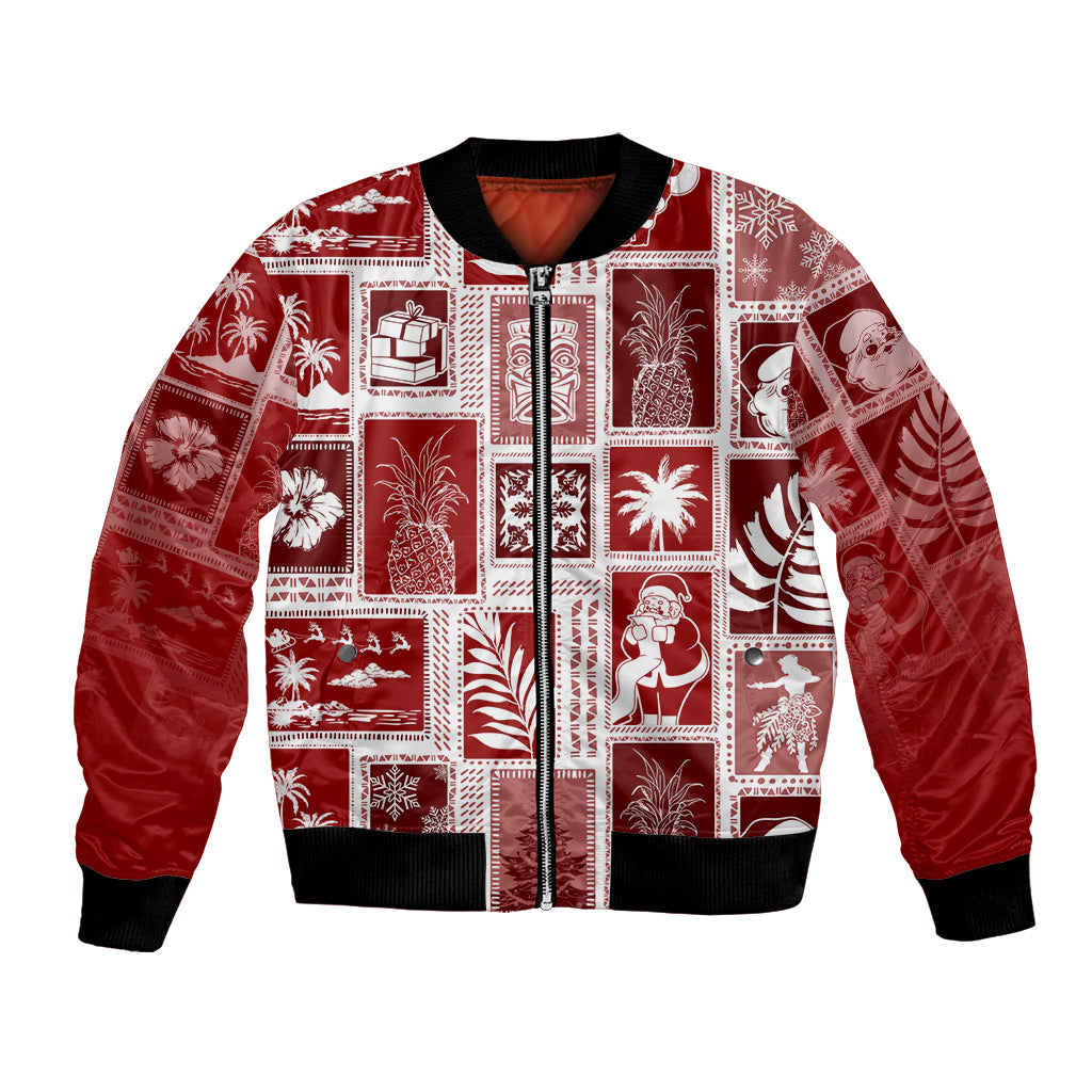 Hawaii Christmas Retro Patchwork Bomber Jacket Red LT7 Unisex Red - Polynesian Pride