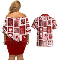 Hawaii Christmas Retro Patchwork Couples Matching Off Shoulder Short Dress and Hawaiian Shirt Red LT7 - Polynesian Pride