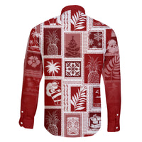 Hawaii Christmas Retro Patchwork Family Matching Mermaid Dress and Hawaiian Shirt Red LT7 - Polynesian Pride