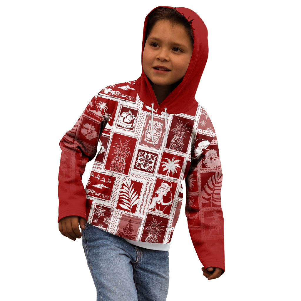 Hawaii Christmas Retro Patchwork Kid Hoodie Red LT7 - Polynesian Pride