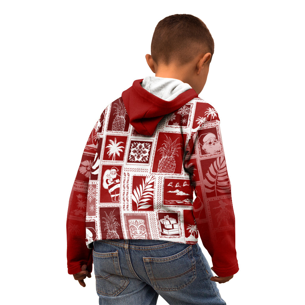 Hawaii Christmas Retro Patchwork Kid Hoodie Red LT7 - Polynesian Pride