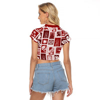 Hawaii Christmas Retro Patchwork Raglan Cropped T Shirt Red LT7 - Polynesian Pride