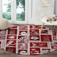 Hawaii Christmas Retro Patchwork Round Carpet Red LT7 - Polynesian Pride