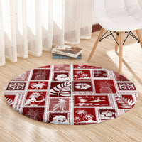 Hawaii Christmas Retro Patchwork Round Carpet Red LT7 - Polynesian Pride