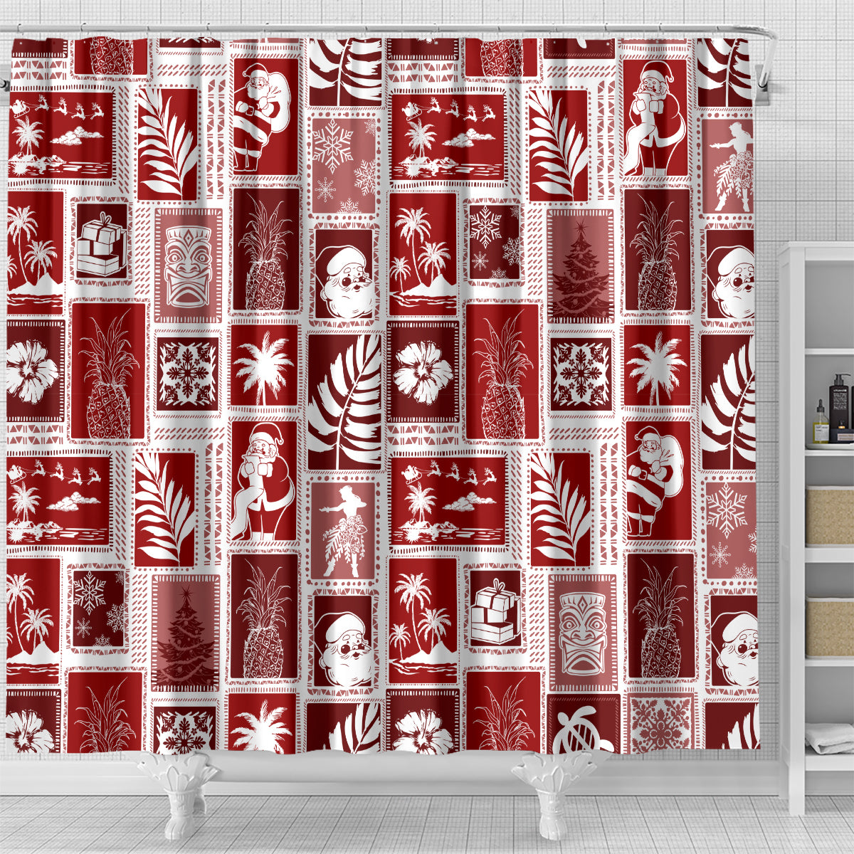 Hawaii Christmas Retro Patchwork Shower Curtain Red LT7 - Polynesian Pride