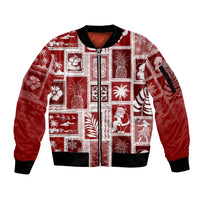 Hawaii Christmas Retro Patchwork Sleeve Zip Bomber Jacket Red LT7 Unisex Red - Polynesian Pride