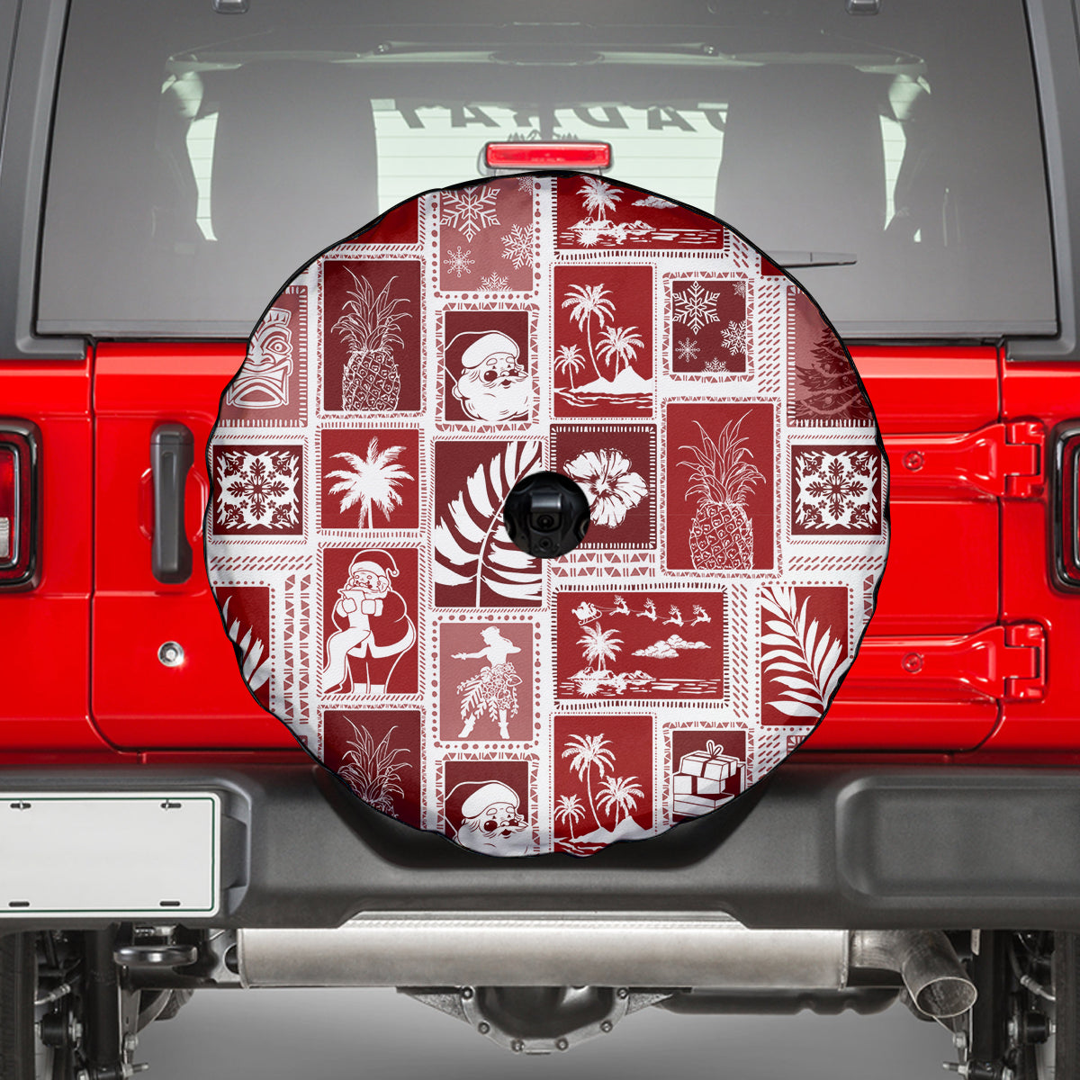 Hawaii Christmas Retro Patchwork Spare Tire Cover Red LT7 - Polynesian Pride