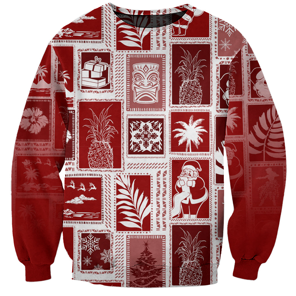 Hawaii Christmas Retro Patchwork Sweatshirt Red LT7 Unisex Red - Polynesian Pride
