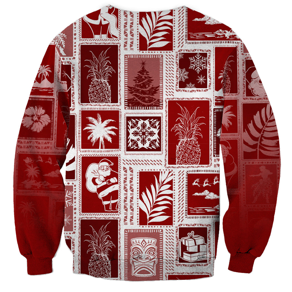 Hawaii Christmas Retro Patchwork Sweatshirt Red LT7 - Polynesian Pride
