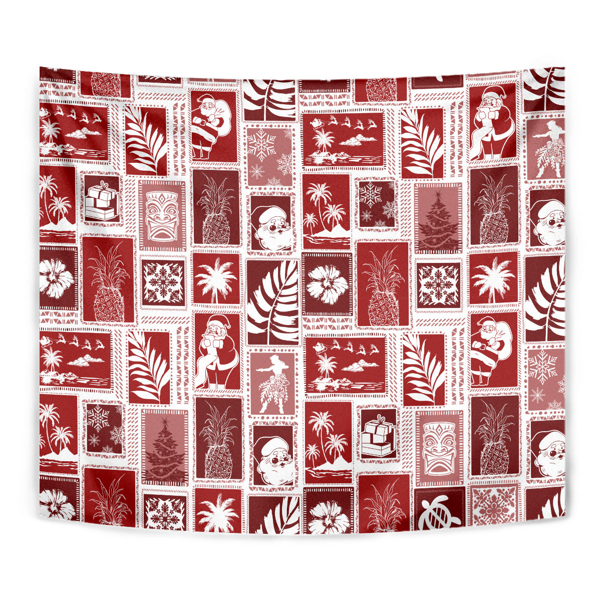 Hawaii Christmas Retro Patchwork Tapestry Red LT7 - Polynesian Pride