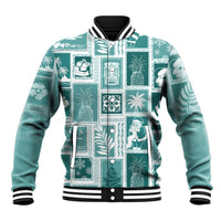 Hawaii Christmas Retro Patchwork Baseball Jacket Teal LT7 Unisex Teal - Polynesian Pride