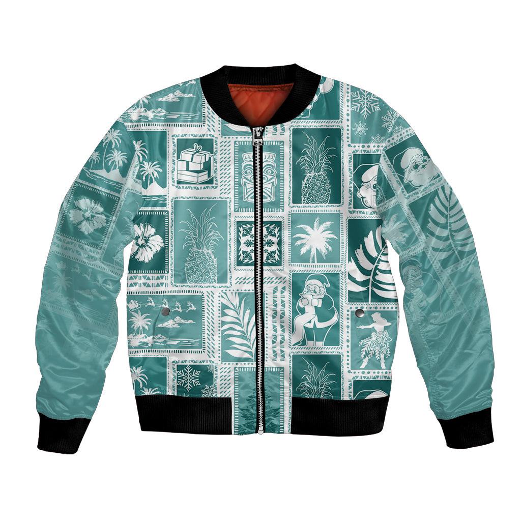 Hawaii Christmas Retro Patchwork Bomber Jacket Teal LT7 Unisex Teal - Polynesian Pride