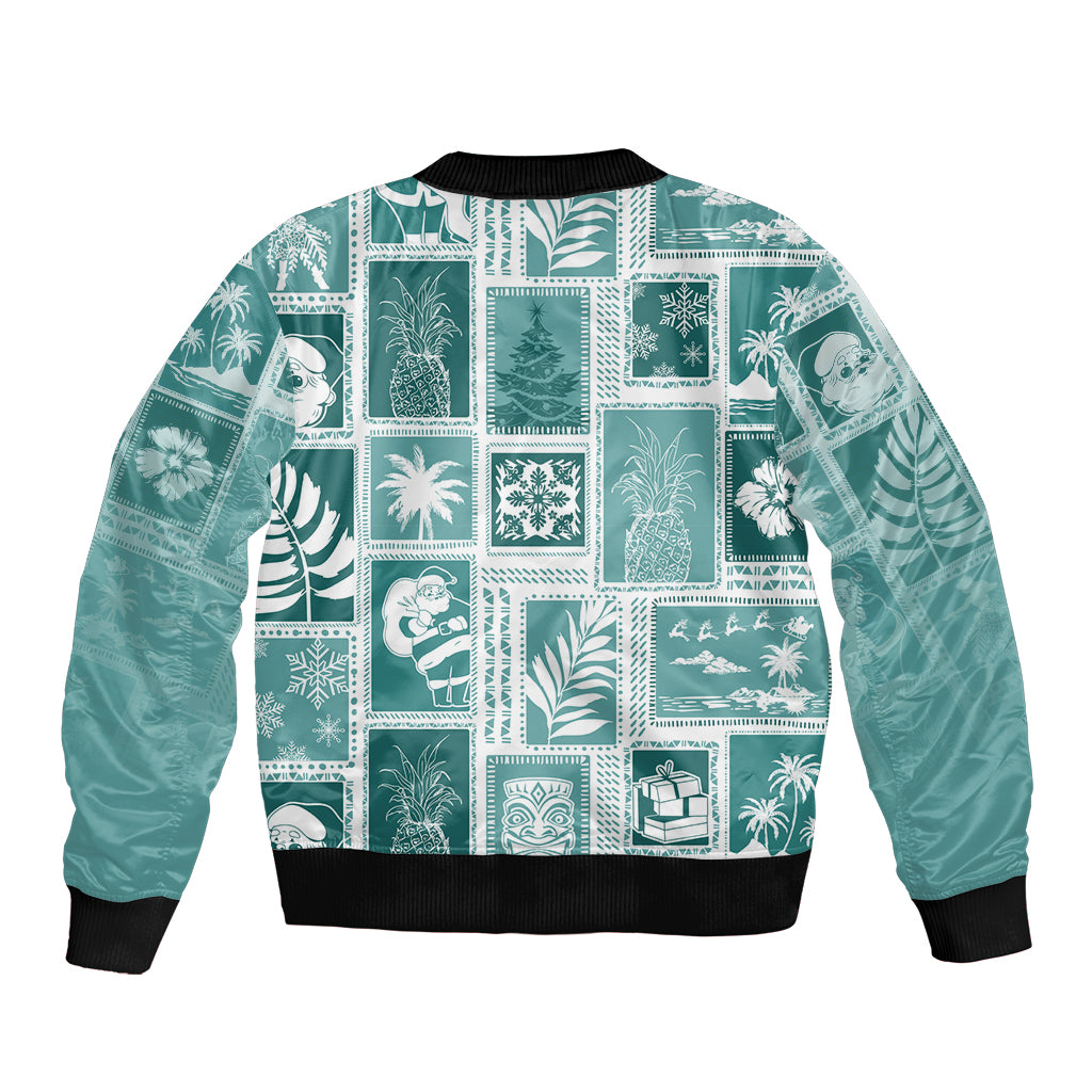 Hawaii Christmas Retro Patchwork Bomber Jacket Teal LT7 - Polynesian Pride