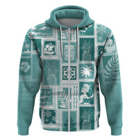 Hawaii Christmas Retro Patchwork Hoodie Teal LT7 Zip Hoodie Teal - Polynesian Pride