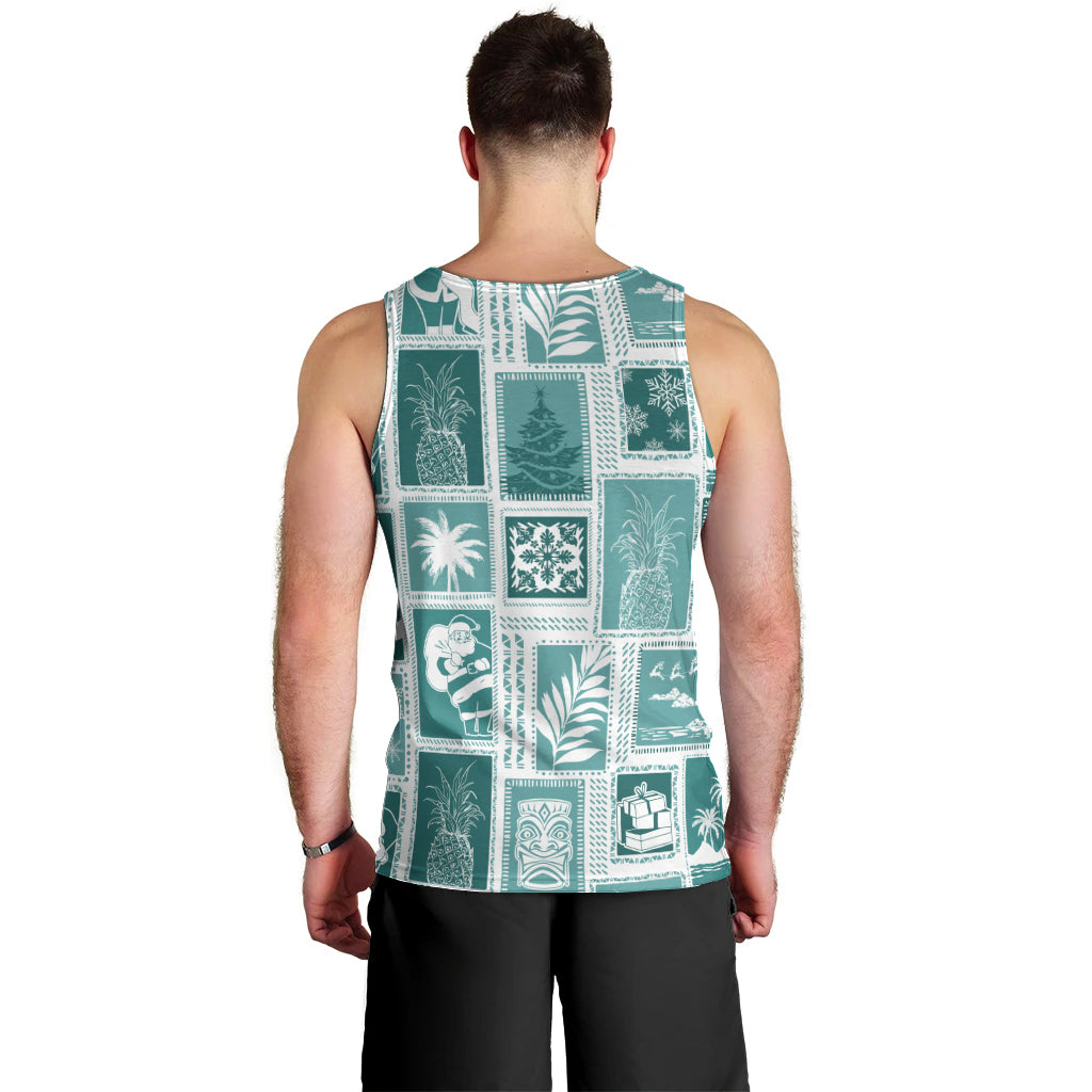 Hawaii Christmas Retro Patchwork Men Tank Top Teal LT7 - Polynesian Pride