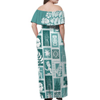 Hawaii Christmas Retro Patchwork Off Shoulder Maxi Dress Teal LT7 - Polynesian Pride