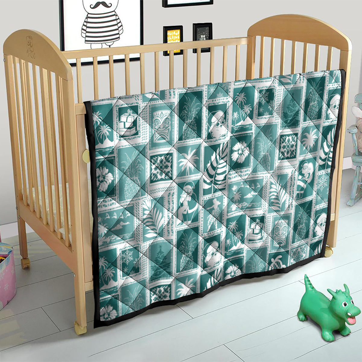 Hawaii Christmas Retro Patchwork Quilt Teal LT7 - Polynesian Pride