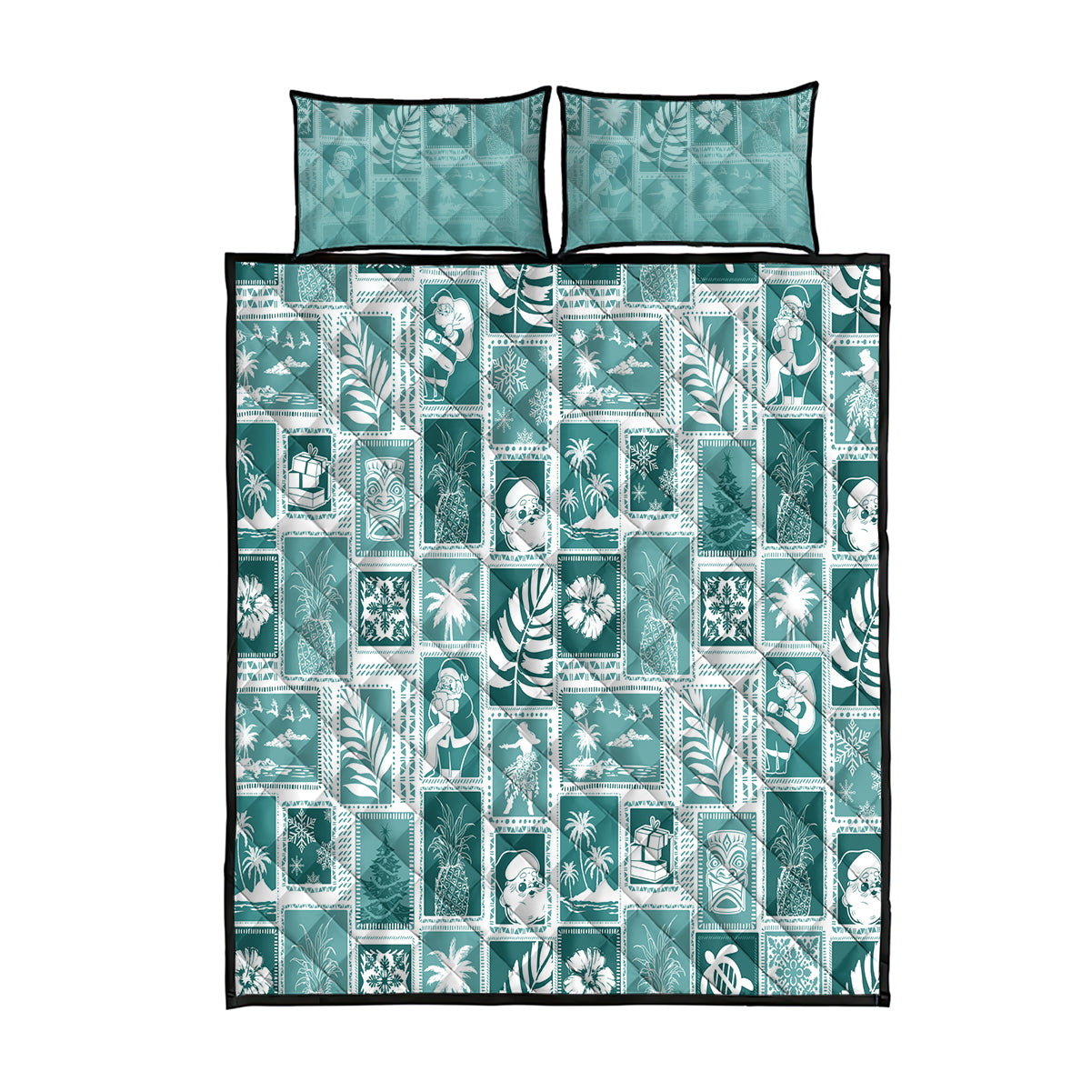 Hawaii Christmas Retro Patchwork Quilt Bed Set Teal LT7 Teal - Polynesian Pride