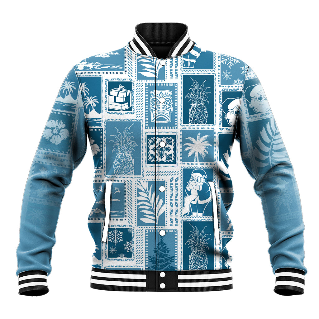 Hawaii Christmas Retro Patchwork Baseball Jacket Aquamarine LT7 Unisex Aquamarine - Polynesian Pride