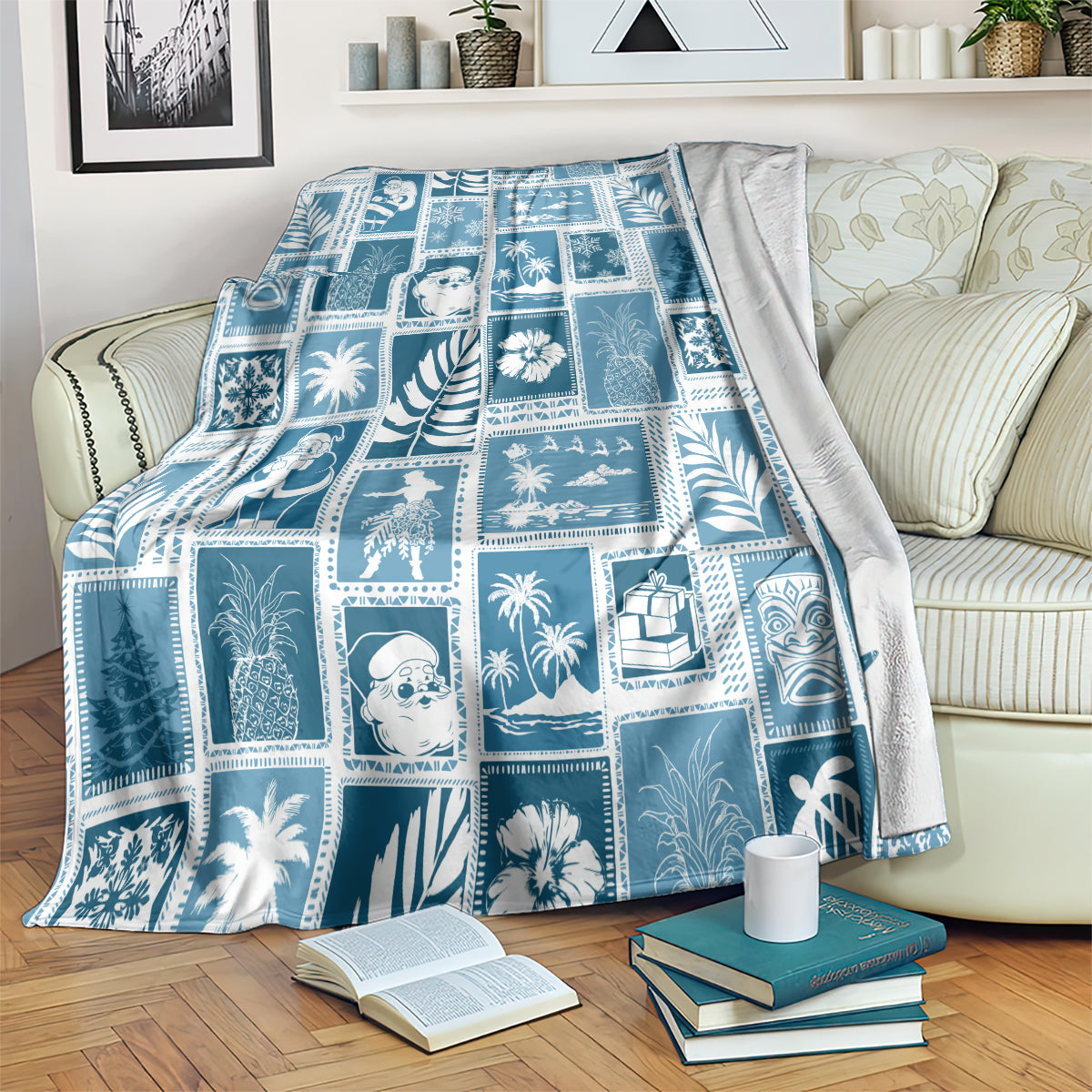 Hawaii Christmas Retro Patchwork Blanket Aquamarine LT7 - Polynesian Pride