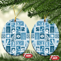 Hawaii Christmas Ceramic Ornament Retro Patchwork - Aquamarine LT7 Oval Aquamarine - Polynesian Pride