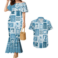 Hawaii Christmas Retro Patchwork Couples Matching Mermaid Dress and Hawaiian Shirt Aquamarine LT7 Aquamarine - Polynesian Pride