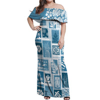 Hawaii Christmas Retro Patchwork Off Shoulder Maxi Dress Aquamarine LT7 Women Aquamarine - Polynesian Pride