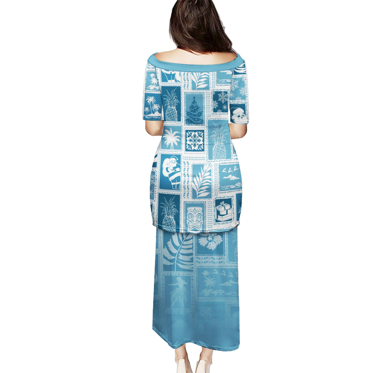 Hawaii Christmas Retro Patchwork Puletasi Aquamarine LT7 - Polynesian Pride