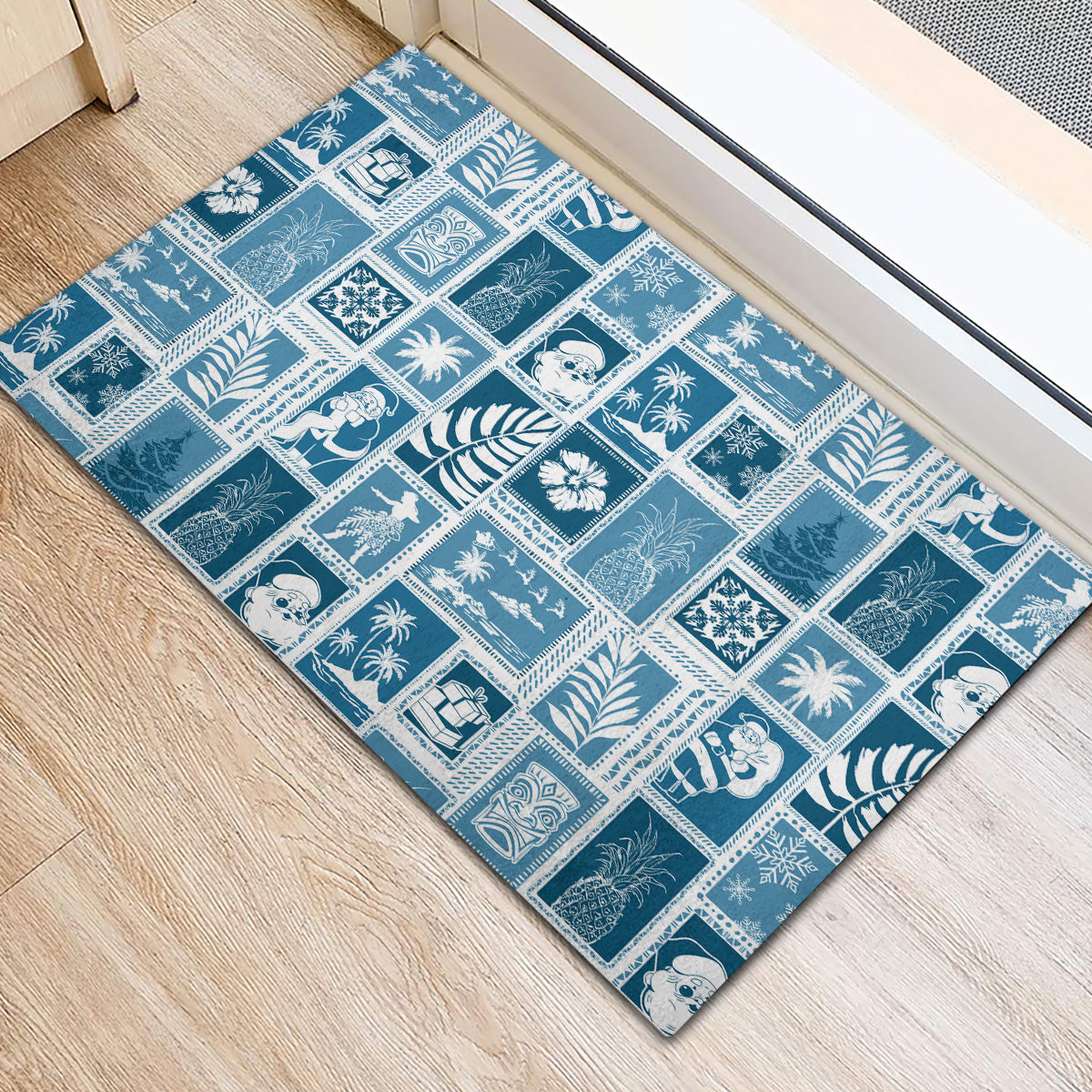 Hawaii Christmas Retro Patchwork Rubber Doormat Aquamarine LT7 - Polynesian Pride