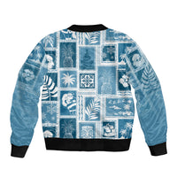 Hawaii Christmas Retro Patchwork Sleeve Zip Bomber Jacket Aquamarine LT7 - Polynesian Pride