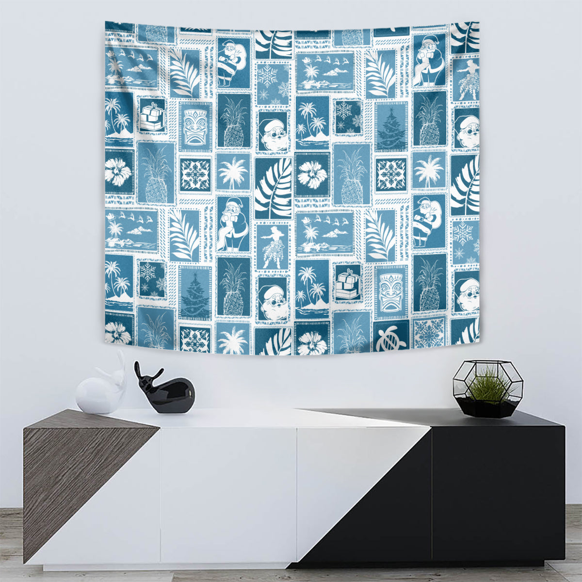 Hawaii Christmas Retro Patchwork Tapestry Aquamarine LT7 - Polynesian Pride