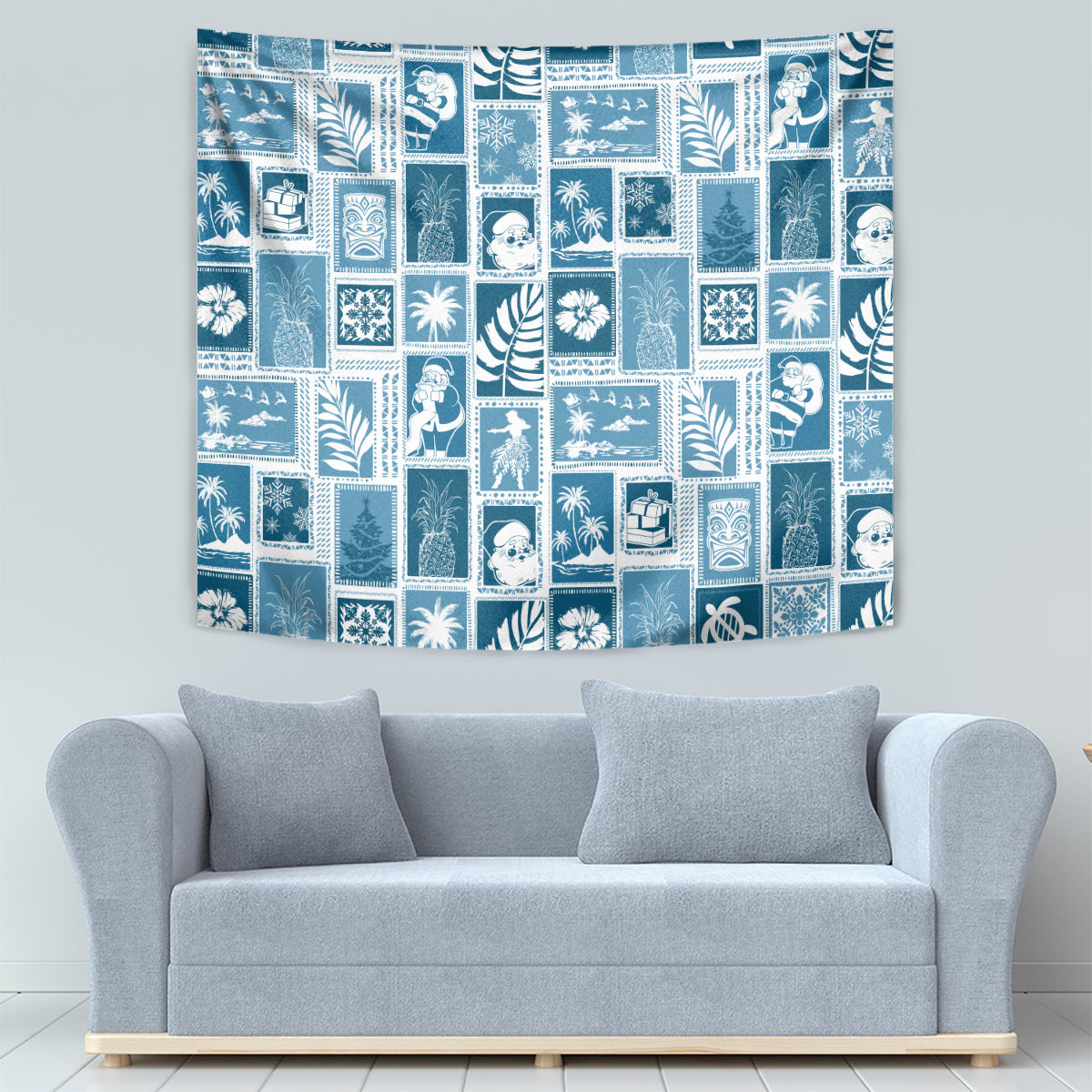 Hawaii Christmas Retro Patchwork Tapestry Aquamarine LT7 - Polynesian Pride