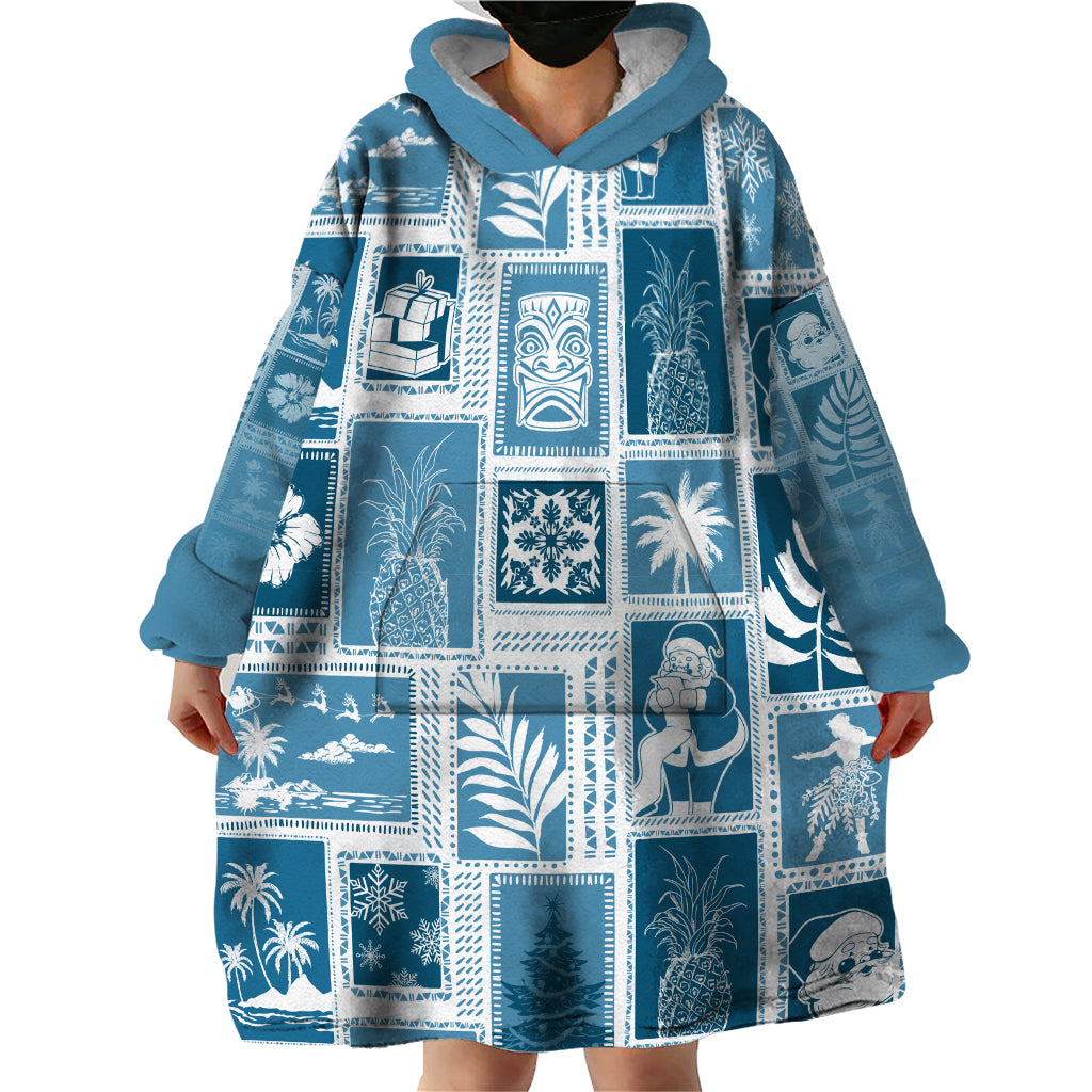Hawaii Christmas Retro Patchwork Wearable Blanket Hoodie Aquamarine LT7 - Polynesian Pride