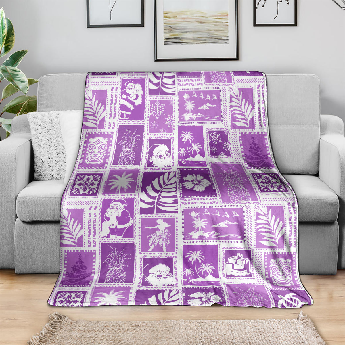 Hawaii Christmas Retro Patchwork Blanket Violet LT7 - Polynesian Pride