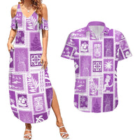 Hawaii Christmas Retro Patchwork Couples Matching Summer Maxi Dress and Hawaiian Shirt Violet LT7 Violet - Polynesian Pride