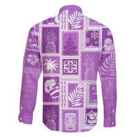 Hawaii Christmas Retro Patchwork Family Matching Off Shoulder Long Sleeve Dress and Hawaiian Shirt Violet LT7 - Polynesian Pride