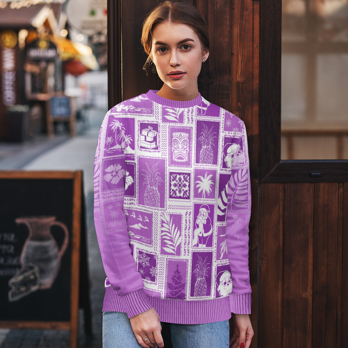 Hawaii Christmas Ugly Christmas Sweater Retro Patchwork - Violet LT7 - Polynesian Pride