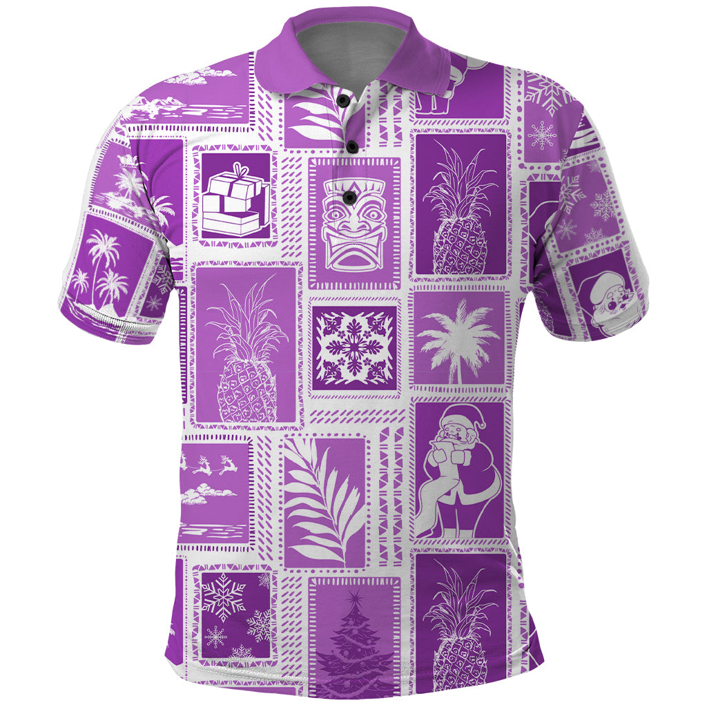 Hawaii Christmas Retro Patchwork Polo Shirt Violet LT7 Violet - Polynesian Pride