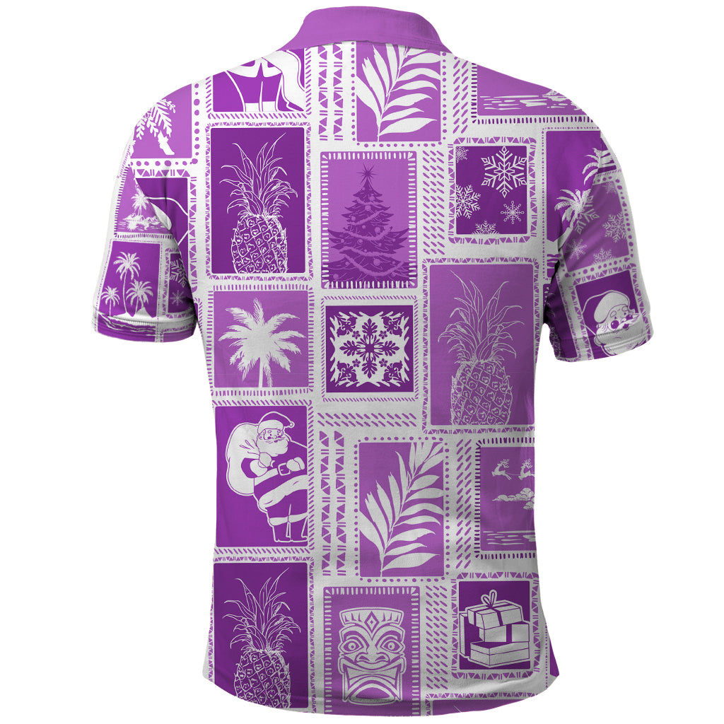 Hawaii Christmas Retro Patchwork Polo Shirt Violet LT7 - Polynesian Pride